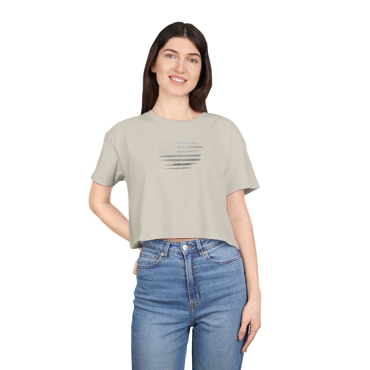 Patriotic Women's Crop Tee - Casual American Flag ( TONS OF COLORS )