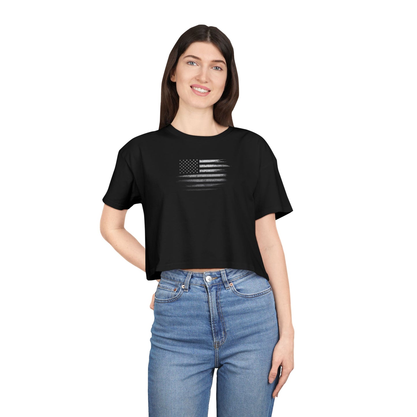 Patriotic Women's Crop Tee - Casual American Flag ( TONS OF COLORS )