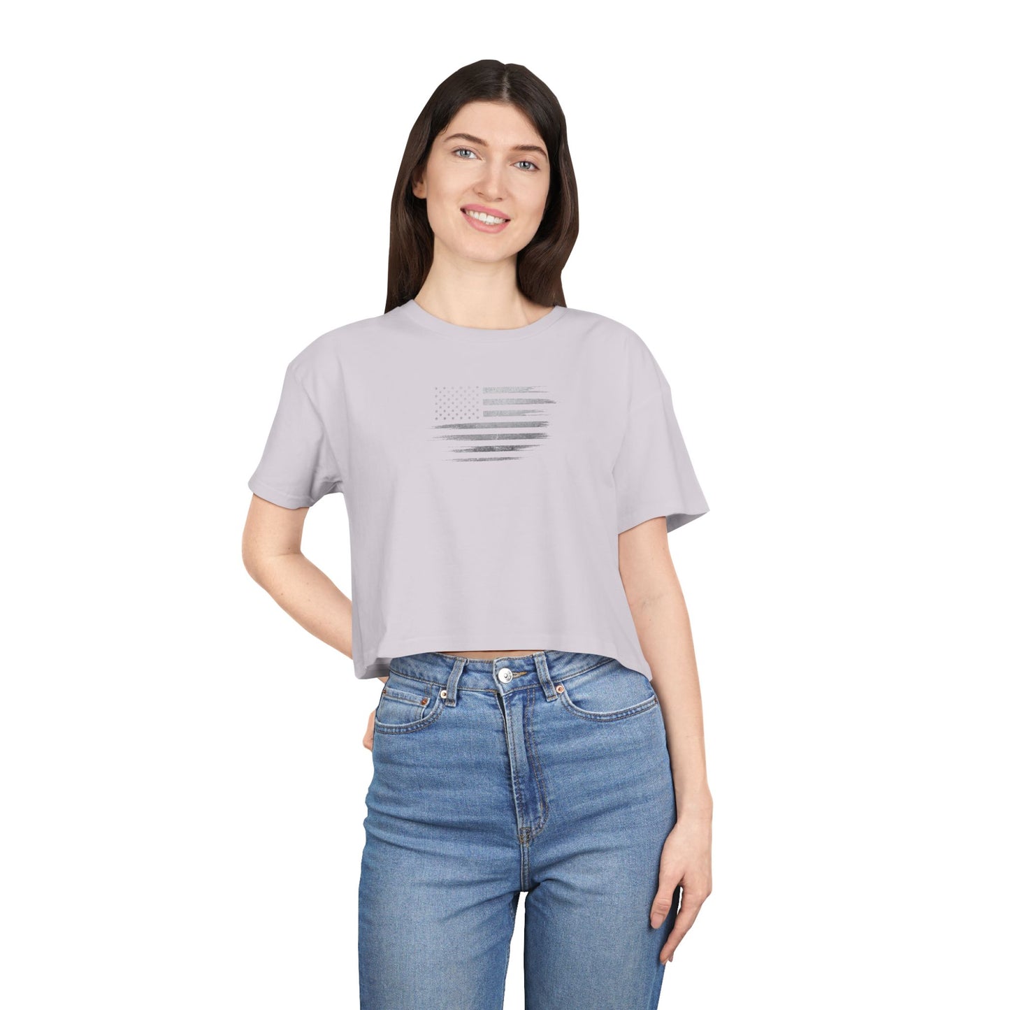 Patriotic Women's Crop Tee - Casual American Flag ( TONS OF COLORS )