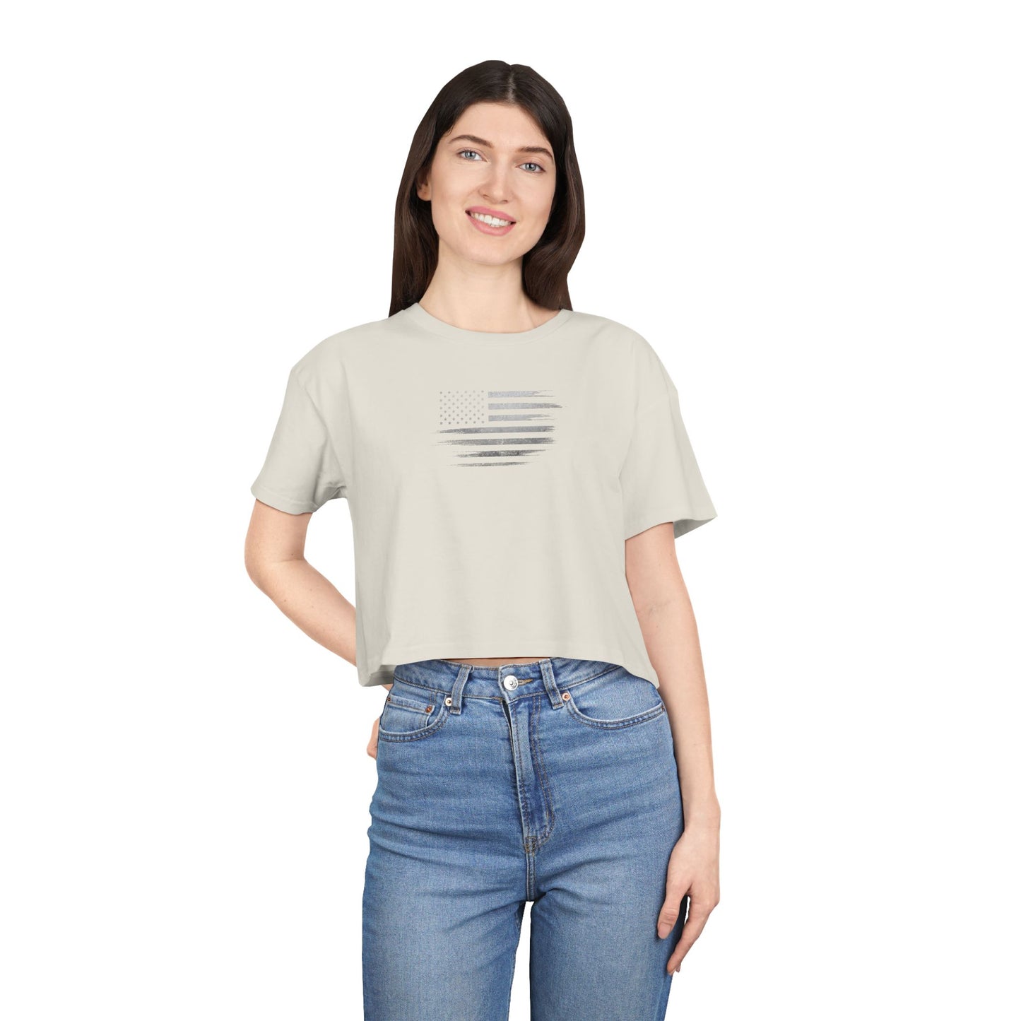 Patriotic Women's Crop Tee - Casual American Flag ( TONS OF COLORS )