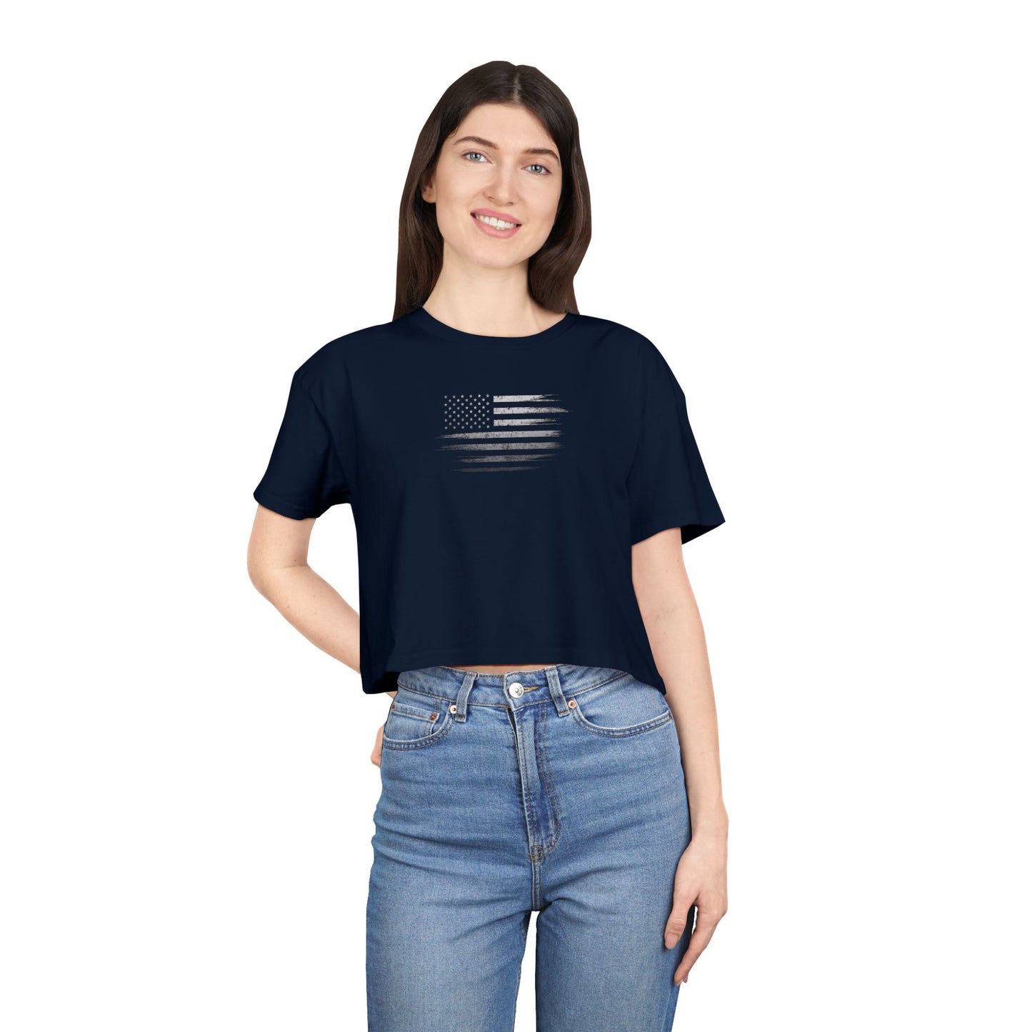 Patriotic Women's Crop Tee - Casual American Flag ( TONS OF COLORS )