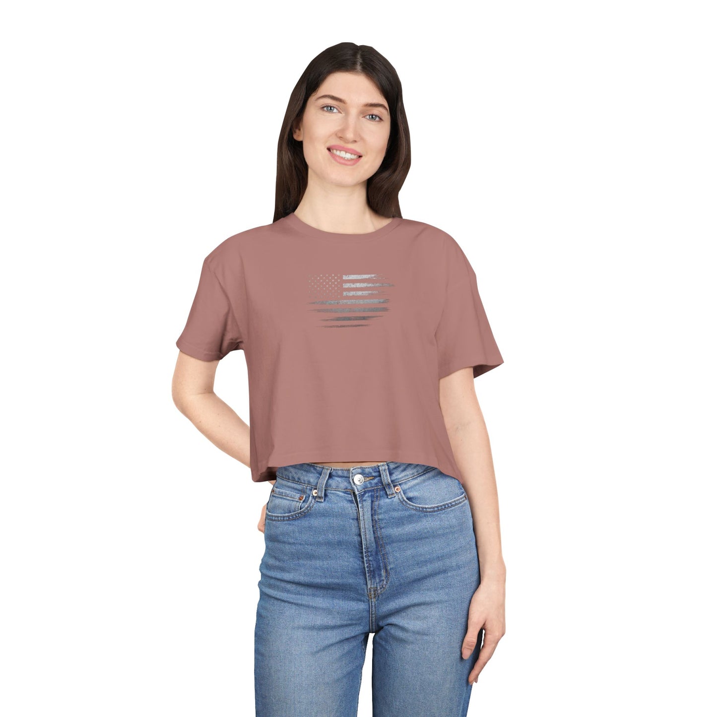 Patriotic Women's Crop Tee - Casual American Flag ( TONS OF COLORS )