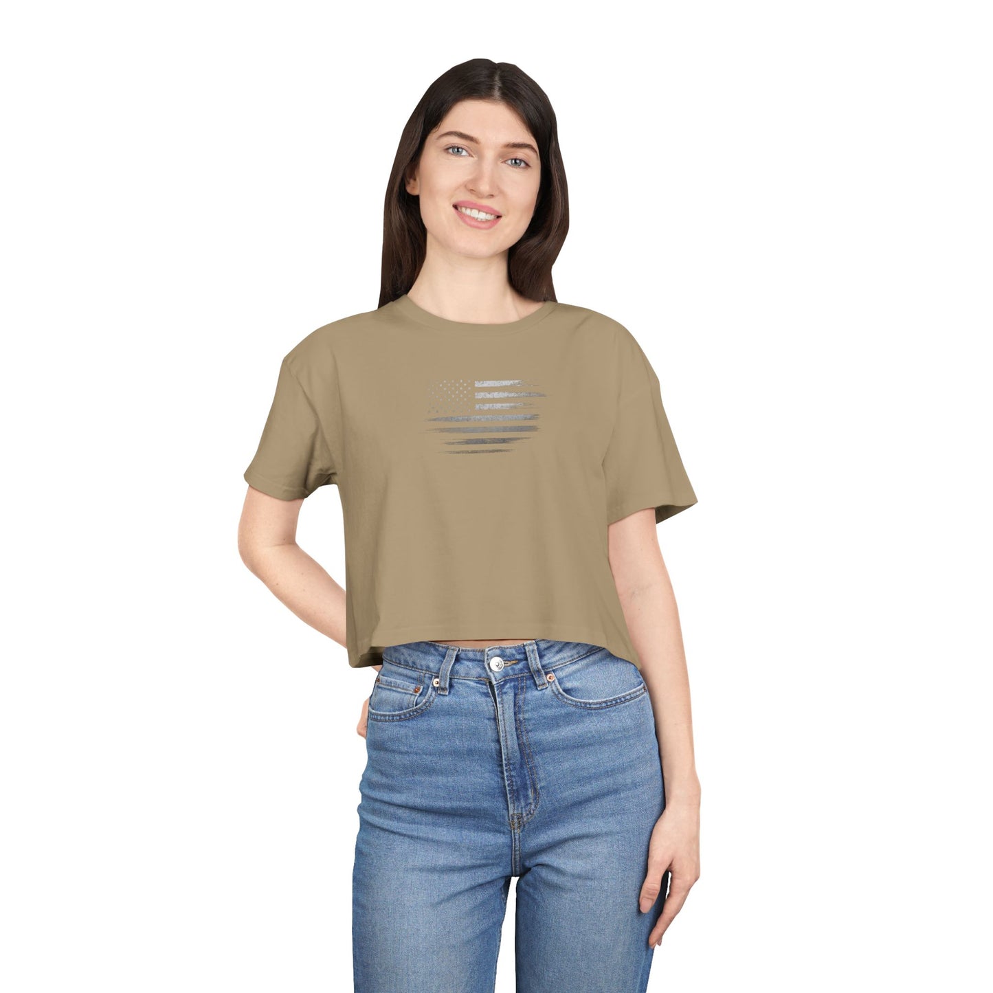 Patriotic Women's Crop Tee - Casual American Flag ( TONS OF COLORS )